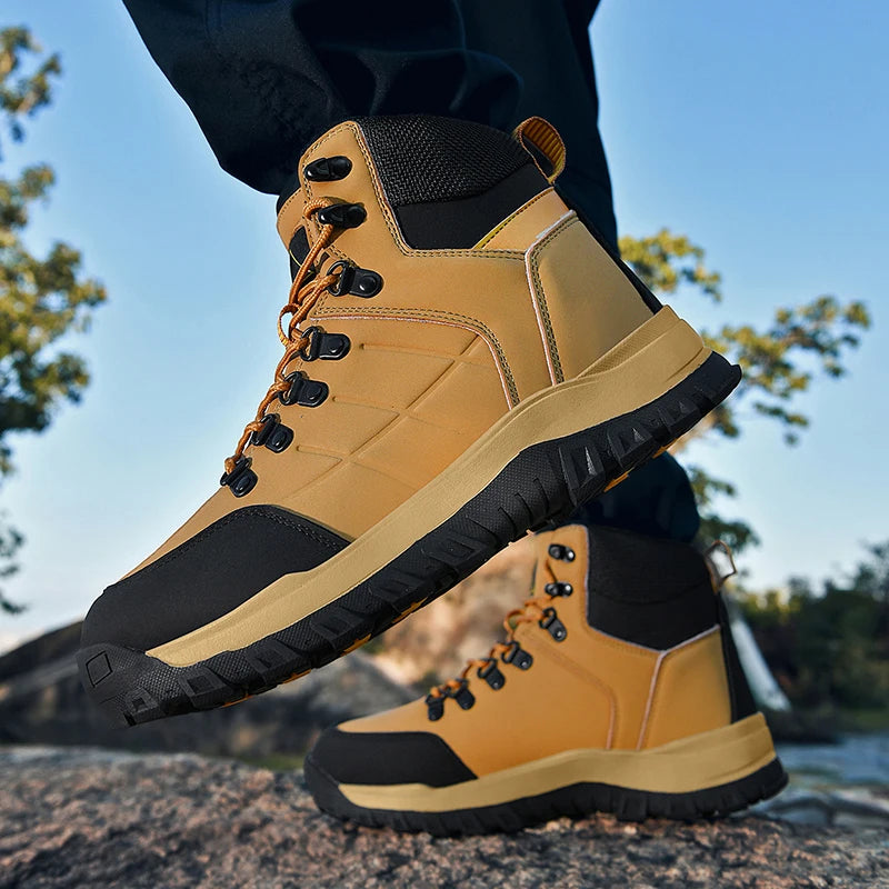 Chaussures de randonnée pour hommes, nouvelles, antidérapantes, semelle résistante à l'usure, bottes en cuir PU pour le camping, bottes de sport respirantes pour la marche en forêt et les activités de plein air.