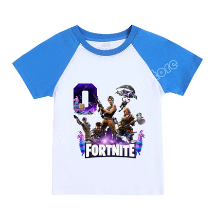 Παιδικό T-Shirt Fortnite με Αριθμούς 0-9, Σχέδιο Cartoon Παιχνιδιού, από Αγνό Βαμβάκι, Κοντομάνικο Casual Αθλητικό Τοπ για Αγόρια και Κορίτσια, Ιδανικό για Δώρο