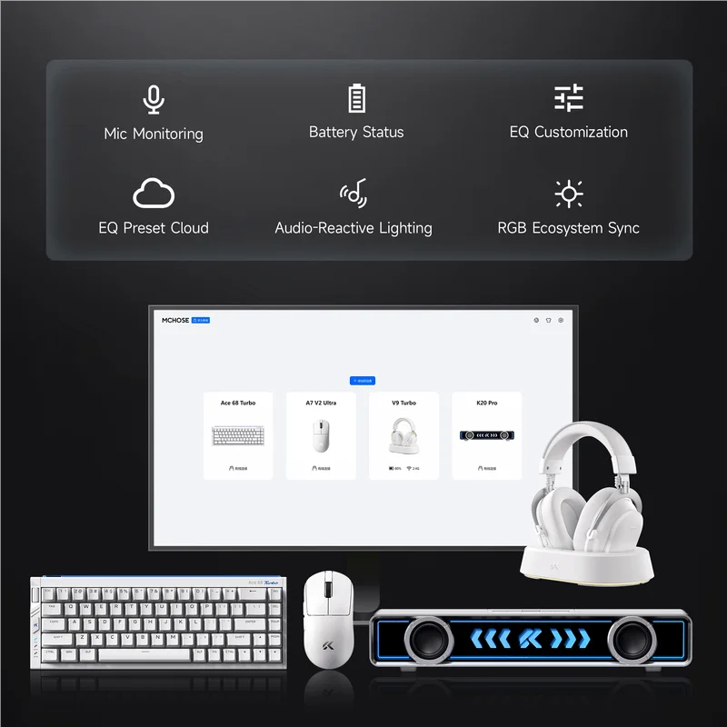 MCHOSE V9 Turbo + Wireless Gaming Headset 60mm 7.1 Surround Sound Professional Esports Headphones With RGB Charging Base