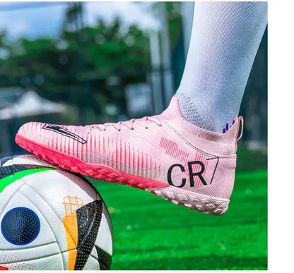Kids Anti Collision Toe Football Boots Lace Up Closure Short Non Slip Studs Wearproof Breathable Outdoor Grass Game Shoes