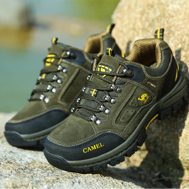 Suede Leather Men Hiking Shoes Outdoor Trail Trekking Sneakers Men Non-slip Breathable Climbing Shoes Men Mountain Sports Shoes