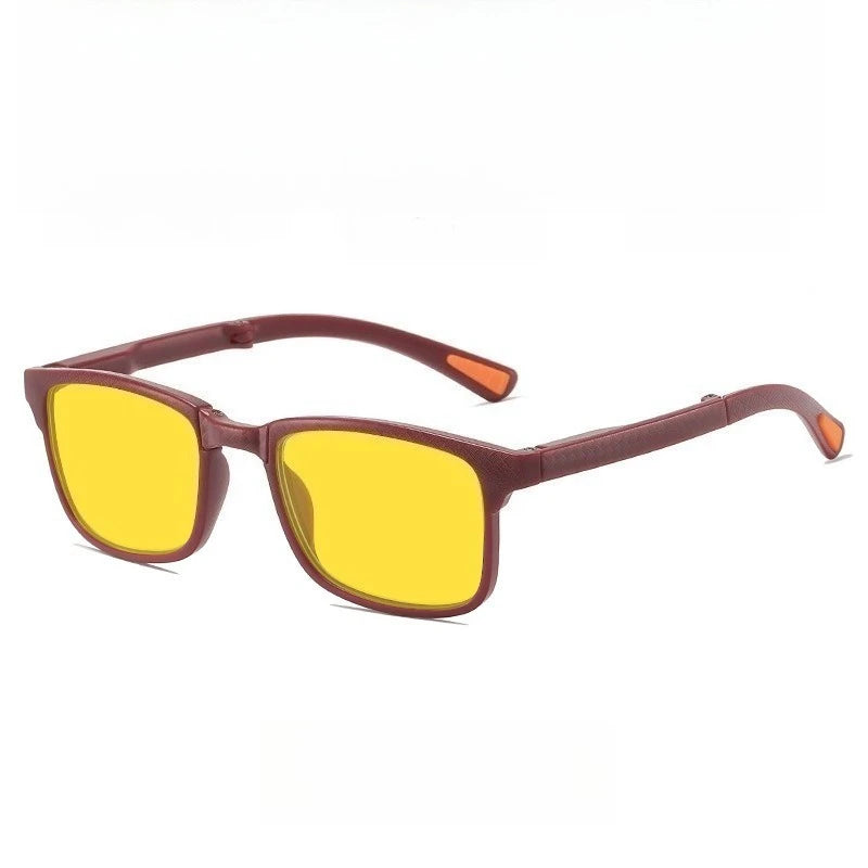 Óculos de sol retro quadrados para mulher com visão noturna, anti-luz azul, UV400; óculos para homem para jogos de computador, anti-radiação, com lentes vermelhas e laranja para dormir