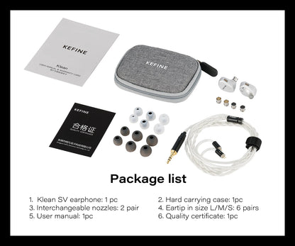 Angelears Kefine Klean SV 10mm DLC Diaphragm Dynamic Driver IEMs Hi-Fi In-ear Earphone with Nozzles and SPC Cable