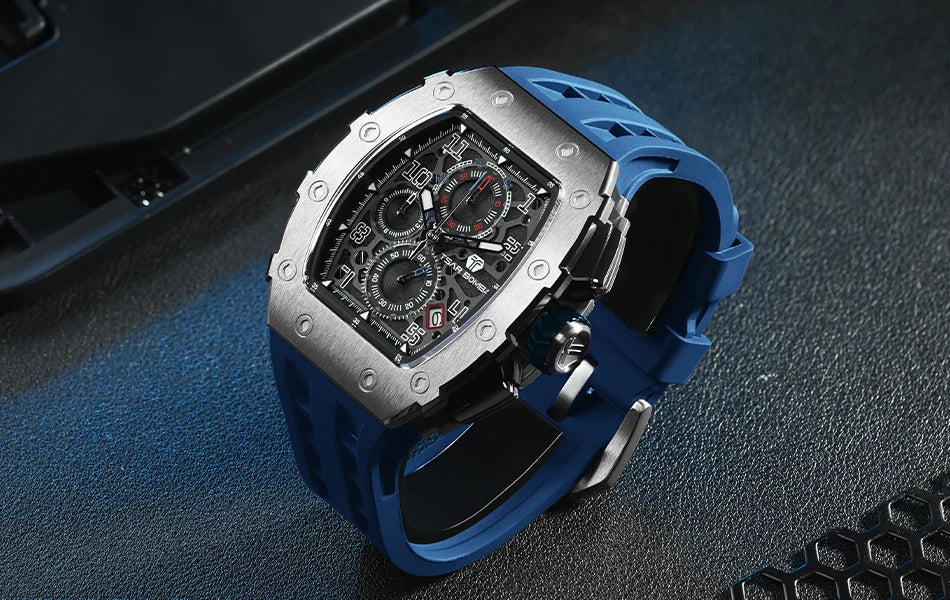 TSAR BOMBA Watch for Men Luxury Brand Tonneau Design Waterproof Clock Stainless Steel Wristwatch Fashion Rectangle Mens Watch
