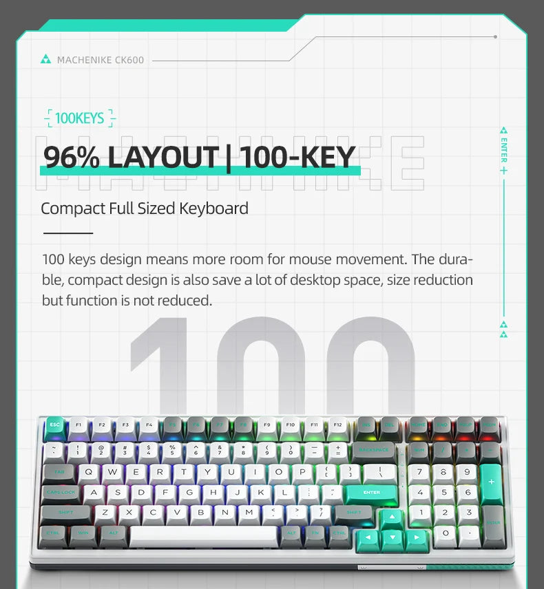 MACHENIKE CK600 Tri-Mode Mechanical Keyboard Full Size Wireless Gaming Keyboard Hot Swappable ANSI Layout For PC Gamer Office
