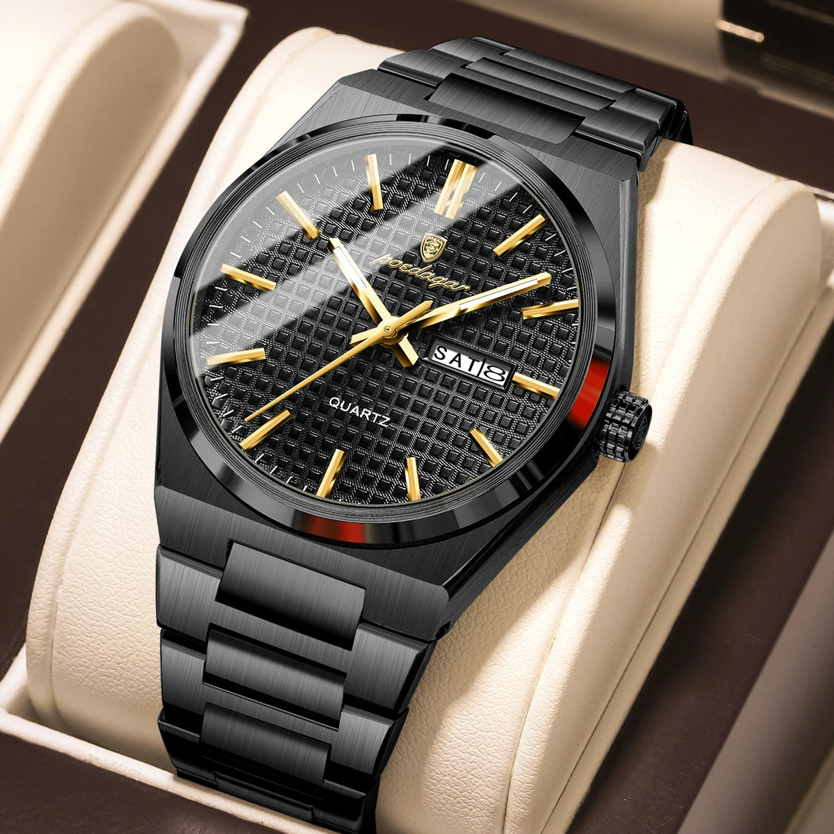 Montre-bracelet de luxe pour homme POEDAGAR, étanche, lumineuse, en acier inoxydable, avec date et jour de la semaine, à quartz, style business.