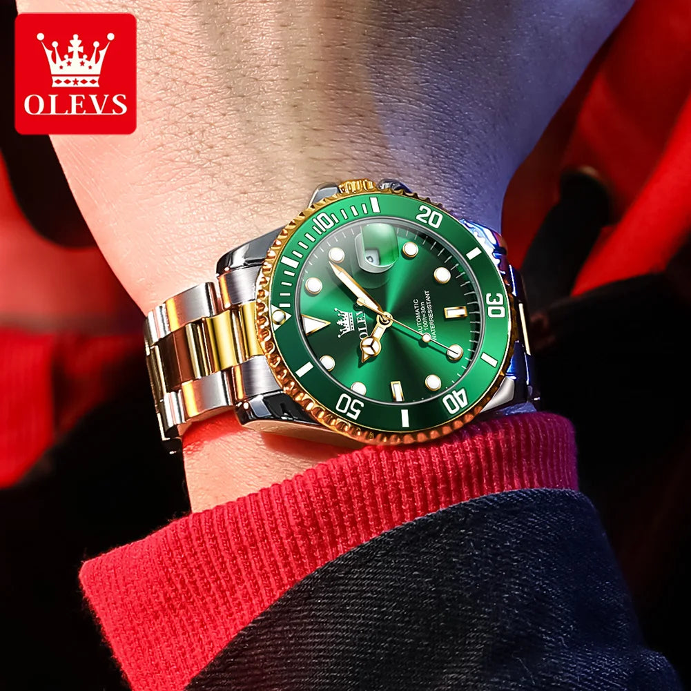 Reloj mecánico automático de lujo para hombre OLEVS 6650 – Resistente al agua, luminiscente, correa de acero – Reloj de pulsera para hombre, estilo profesional, marca de prestigio