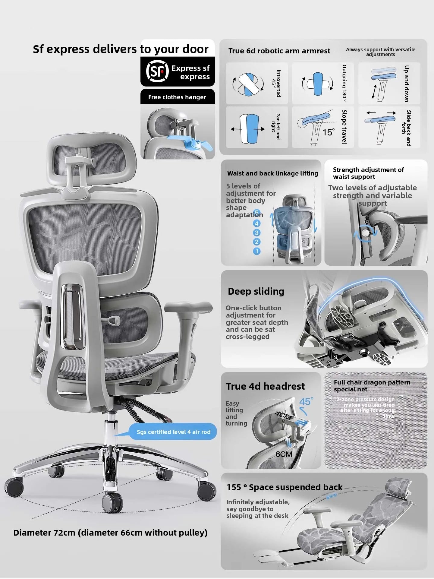 Ergonomic Office Chair Comfortable  Long Sitting Home Gaming Computer Recliner Nap Chair Adjustable Height Lumbar Support Swivel