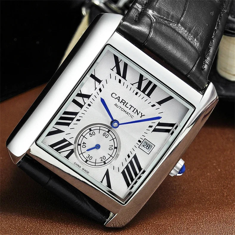 Reloj automático de lujo para hombre – Reloj de pulsera mecánico, modelo elegante de una gran marca, caja cuadrada de acero inoxidable, resistente al agua – CARLTINY