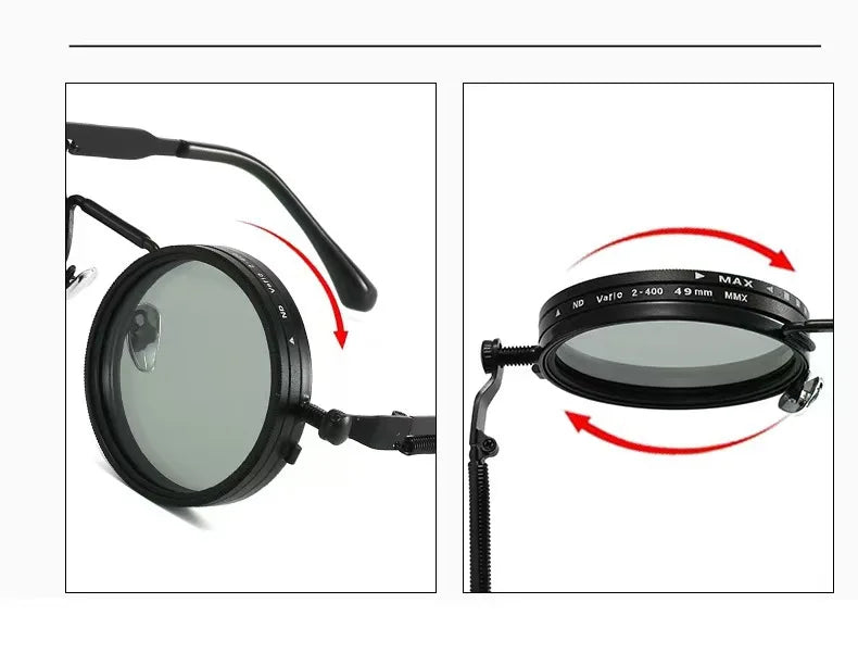 Polarized Round Sunglasses Men ND9 Adjustable Dimming Sun Glasses Women Retro Punk Fishing Eyeglasses Outdoor Shades UV400