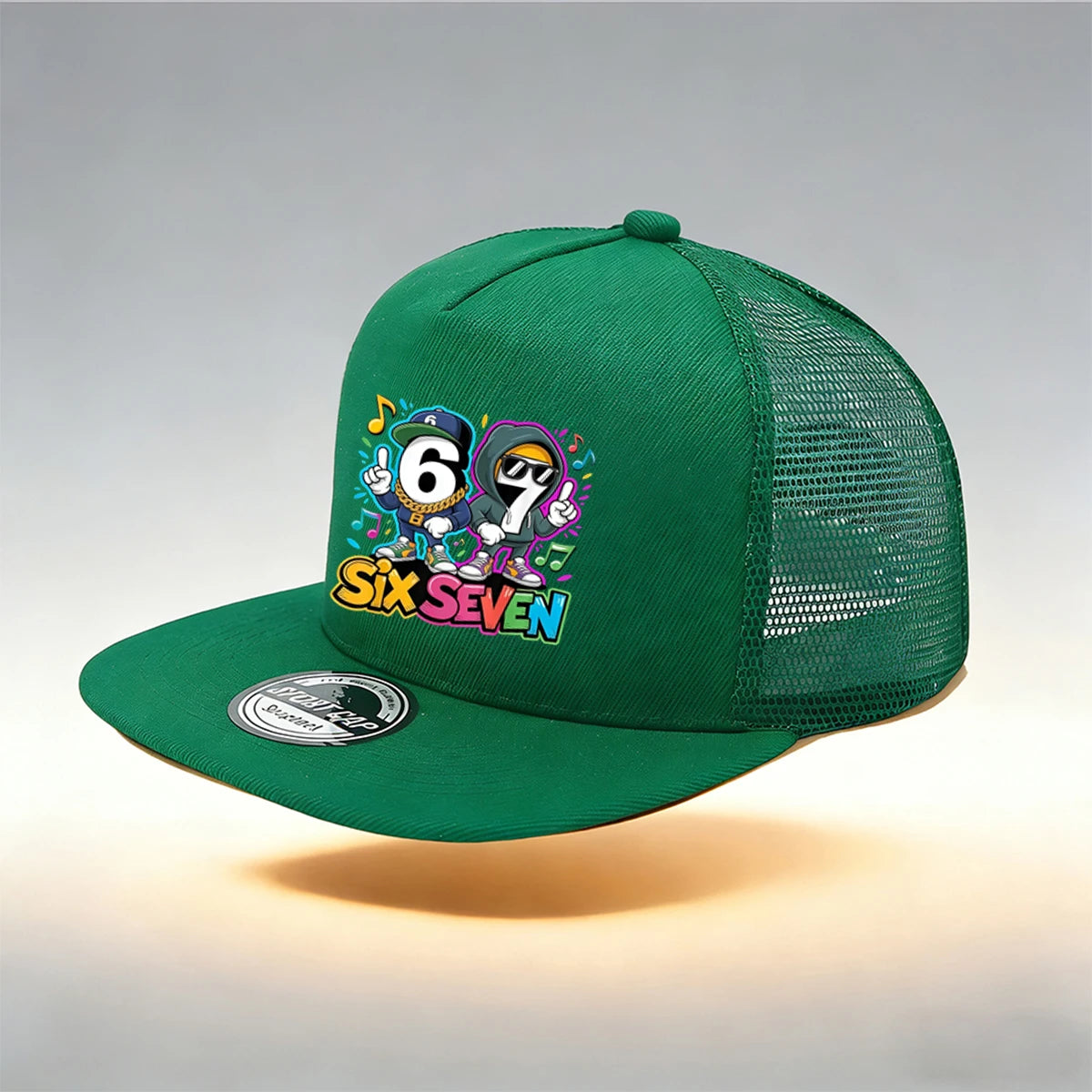 1/2PC Y2KSixSeven flat top truck driver hat, hip-hop cartoon print, breathable mesh, streetwear aesthetic hat