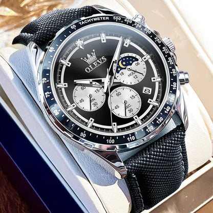 OLEVS Men's Watches Fashion Sports Green Watch For Men Multifunctional Quartz Wristwatches Men Waterproof Leather reloj hombre