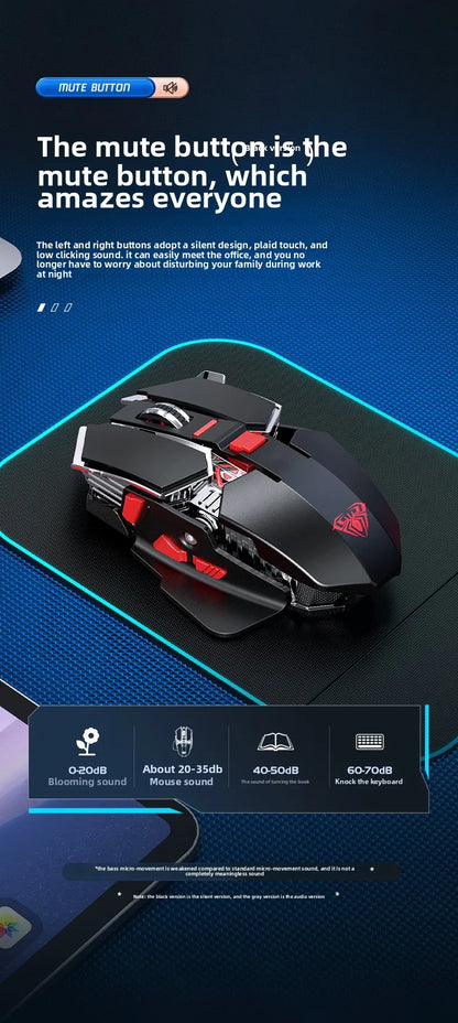SC300 Wireless Mechanical Gaming Mouse Ergonomic RGB Backlit Rechargeable DPI Adjustable Silent Mice for Desktop Laptop Tablet