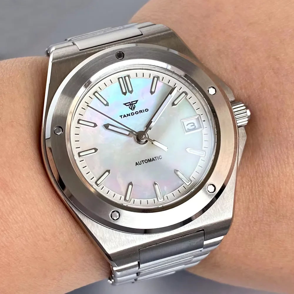 Tandorio 200M Diving 40mm Black White Shell Dial Lume NH35Automatic Men Watch Sapphire Glass Stainless Steel Bracelet 2025