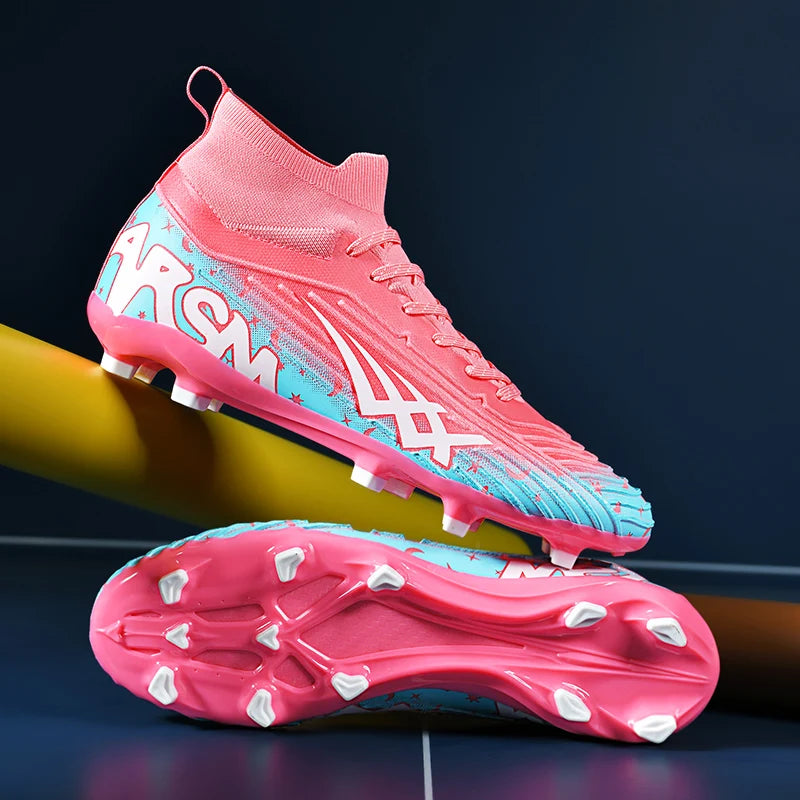 Chaussures de football pour hommes et femmes, chaussures de sport à crampons longs, idéales pour les étudiants, les matchs et l'entraînement.