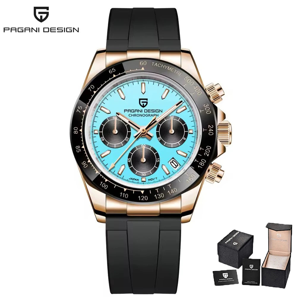 PAGANI DESIGN V2 40MM Reloj de cuarzo para hombre con esfera de meteorito, cristal de zafiro, cronógrafo retro y resistente al agua