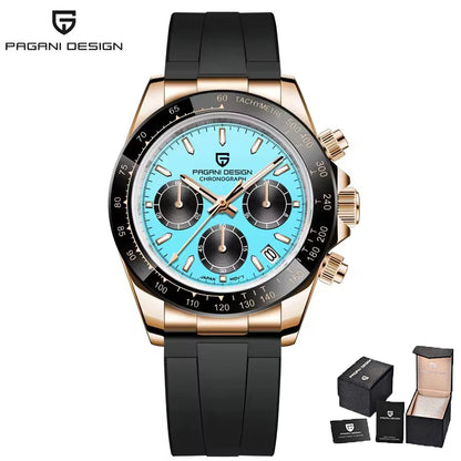 PAGANI DESIGN V2 40MM Reloj de cuarzo para hombre con esfera de meteorito, cristal de zafiro, cronógrafo retro y resistente al agua