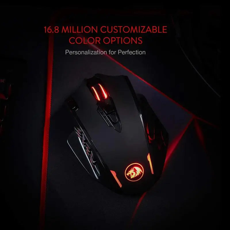 Redragon M913 gamingmus 16000 DPI trådbunden 2.4Ghz trådlös RGB optisk gamermus med 16 programmerbara knappar, svart/vit mus