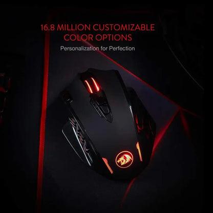 Redragon M913 gamingmus 16000 DPI trådbunden 2.4Ghz trådlös RGB optisk gamermus med 16 programmerbara knappar, svart/vit mus