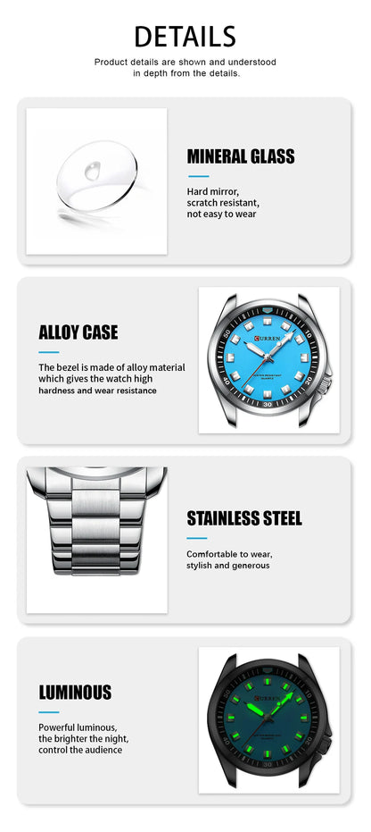 CURREN Fashion Men Watch Top Brand Luxury Waterproof Sport Mens Watches Stainless steel Automatic Date Military Wristwatch