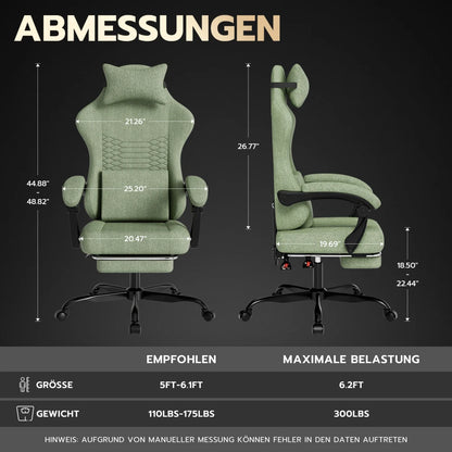 Gaming Chair Fabric Office Chair, Massage Gaming Chair with Headrest, Ergonomic Racing Gaming Seat with Footrest, for Relaxing