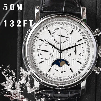Original Movement ST1908 Sugess Men Mechanical Calendar Watch Chronograph Vintage Moonphase Wristwatches Waterproof