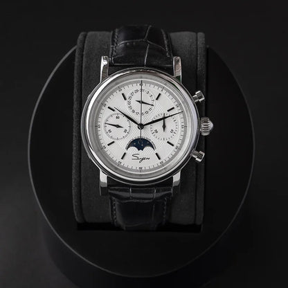 Original Movement ST1908 Sugess Men Mechanical Calendar Watch Chronograph Vintage Moonphase Wristwatches Waterproof