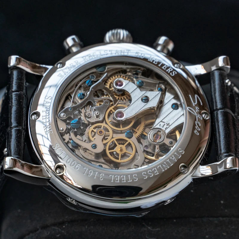 Original Movement ST1908 Sugess Men Mechanical Calendar Watch Chronograph Vintage Moonphase Wristwatches Waterproof