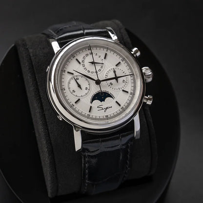 Original Movement ST1908 Sugess Men Mechanical Calendar Watch Chronograph Vintage Moonphase Wristwatches Waterproof