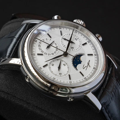 Original Movement ST1908 Sugess Men Mechanical Calendar Watch Chronograph Vintage Moonphase Wristwatches Waterproof