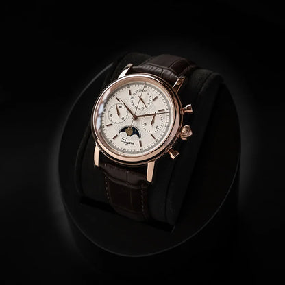 Original Movement ST1908 Sugess Men Mechanical Calendar Watch Chronograph Vintage Moonphase Wristwatches Waterproof