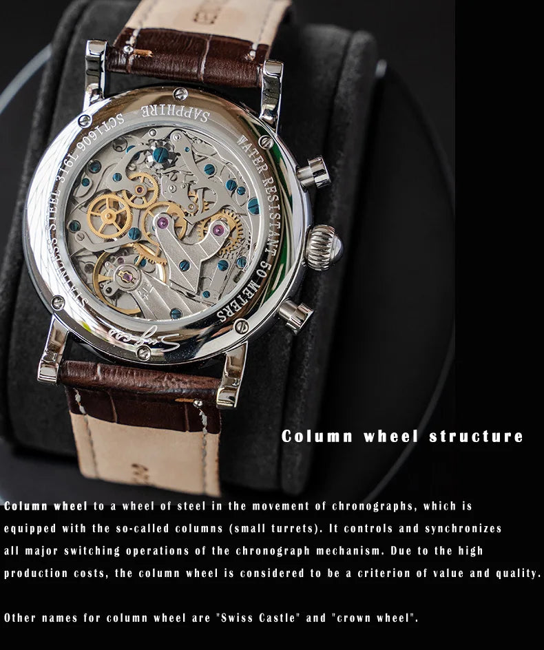 Original Movement ST1908 Sugess Men Mechanical Calendar Watch Chronograph Vintage Moonphase Wristwatches Waterproof