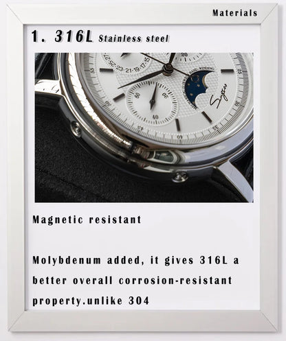 Original Movement ST1908 Sugess Men Mechanical Calendar Watch Chronograph Vintage Moonphase Wristwatches Waterproof