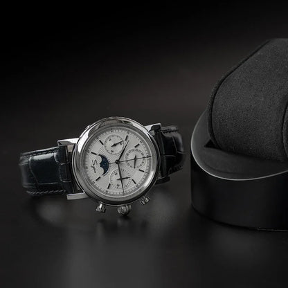 Original Movement ST1908 Sugess Men Mechanical Calendar Watch Chronograph Vintage Moonphase Wristwatches Waterproof