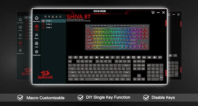Redragon K516 Shiva TKL Wired RGB Membrane Gaming 87 Keys Mechanical-Feel Keyboard, Smooth Linear Switch