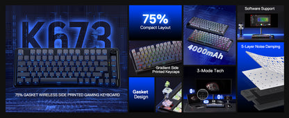 Redragon K724 PRO Wireless Gasket Gaming Hot-Swap South-Facing RGB Socket, Gradient PBT Keycaps Keyboard