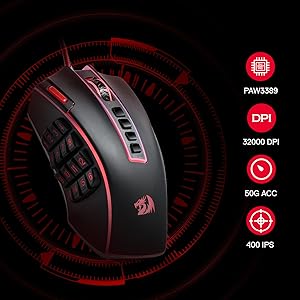 Redragon M990 MMO Gaming Mouse, 32000 DPI High Precision Wired RGB Gamer Mouse w/23 Programmable Buttons, 16 Side Macro Keys