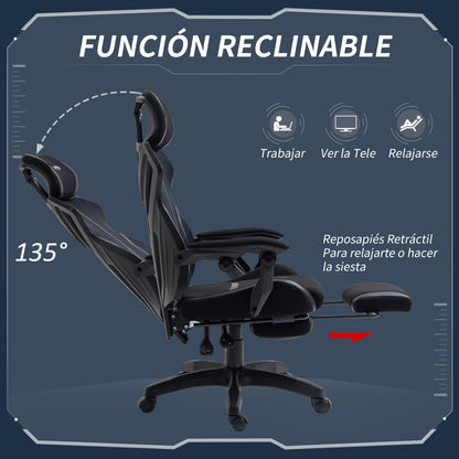 Vinsetto Reclining Gaming Chair with Retractable Footrest Adjustable Height 65X65X119-129 cm Black