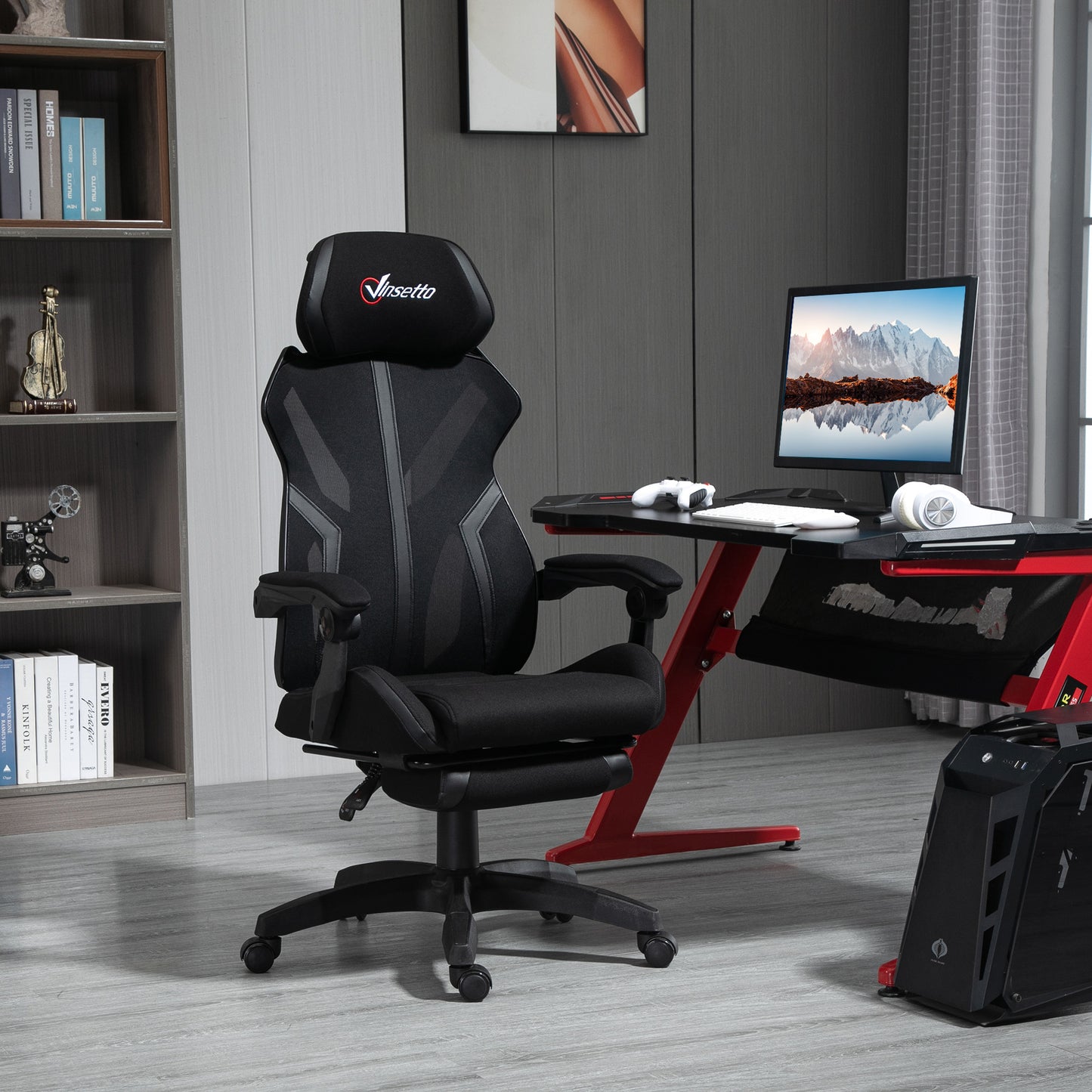 Vinsetto Reclining Gaming Chair with Retractable Footrest Adjustable Height 65X65X119-129 cm Black